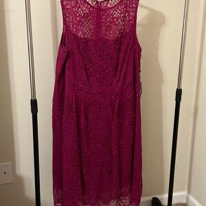 Adrianna Papell Fuchsia Lace Midi Dress